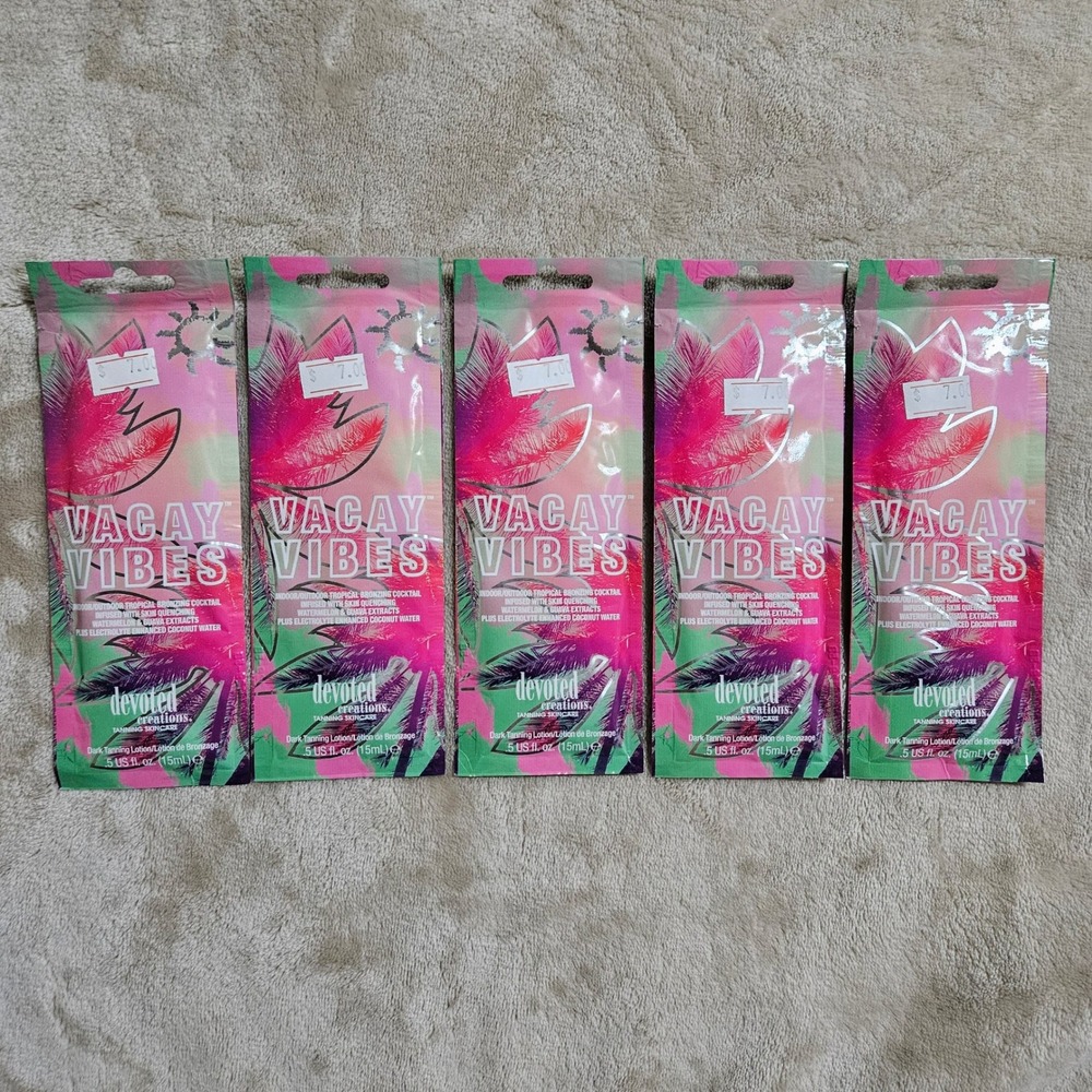 5 Devoted Creations Vacay Vibes Dark Tanning Lotion Packets 0.5oz Indoor Outdoor
